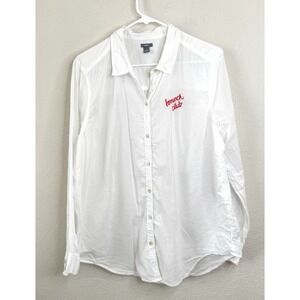 Aerie White Button Up Shirt Women's L‎ Brunch Club Embroidered Preppy Clean Girl